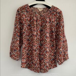 Sundance 100% Silk Abstract Multicolored Ikat Print Lightweight Blouse Small